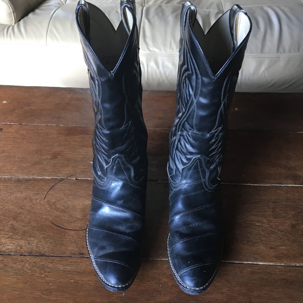 Vintage Bronco Black "Eel skin" Cowboy Boots 12 EE